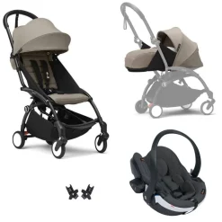Poussette trio yoyo 3 - châssis noir pack 0+ & 6+ taupe + siège auto izi go modular x2 by besafe