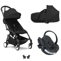 Poussette trio yoyo 3 - châssis noir pack 6+ siège auto izi go modular x2 by besafe + nacelle noir