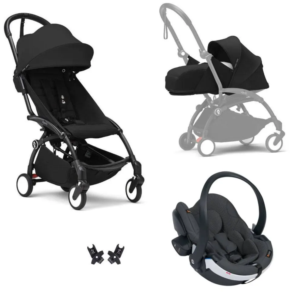 Poussette trio yoyo 3 - châssis noir pack 0+ & 6+ noir + siège auto izi go modular x2 by besafe