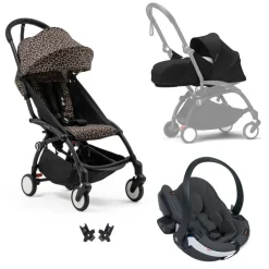 Poussette trio yoyo 3 - châssis noir pack 0+ & 6+ léopard / noir + siège auto izi go modular x2 by besafe