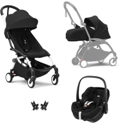 Poussette trio yoyo 3 pack 0+ et 6+ + siège auto pebble 360 pro² black - châssis blanc - noir