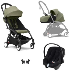 Poussette trio yoyo 3 pack 0+ & 6+ et siège auto aton b2 black - châssis noir - olive