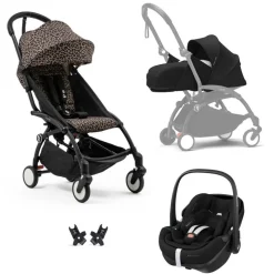 Poussette trio yoyo 3 pack 0+ & 6+ et siège auto aton b2 black - châssis noir - zebra / noir