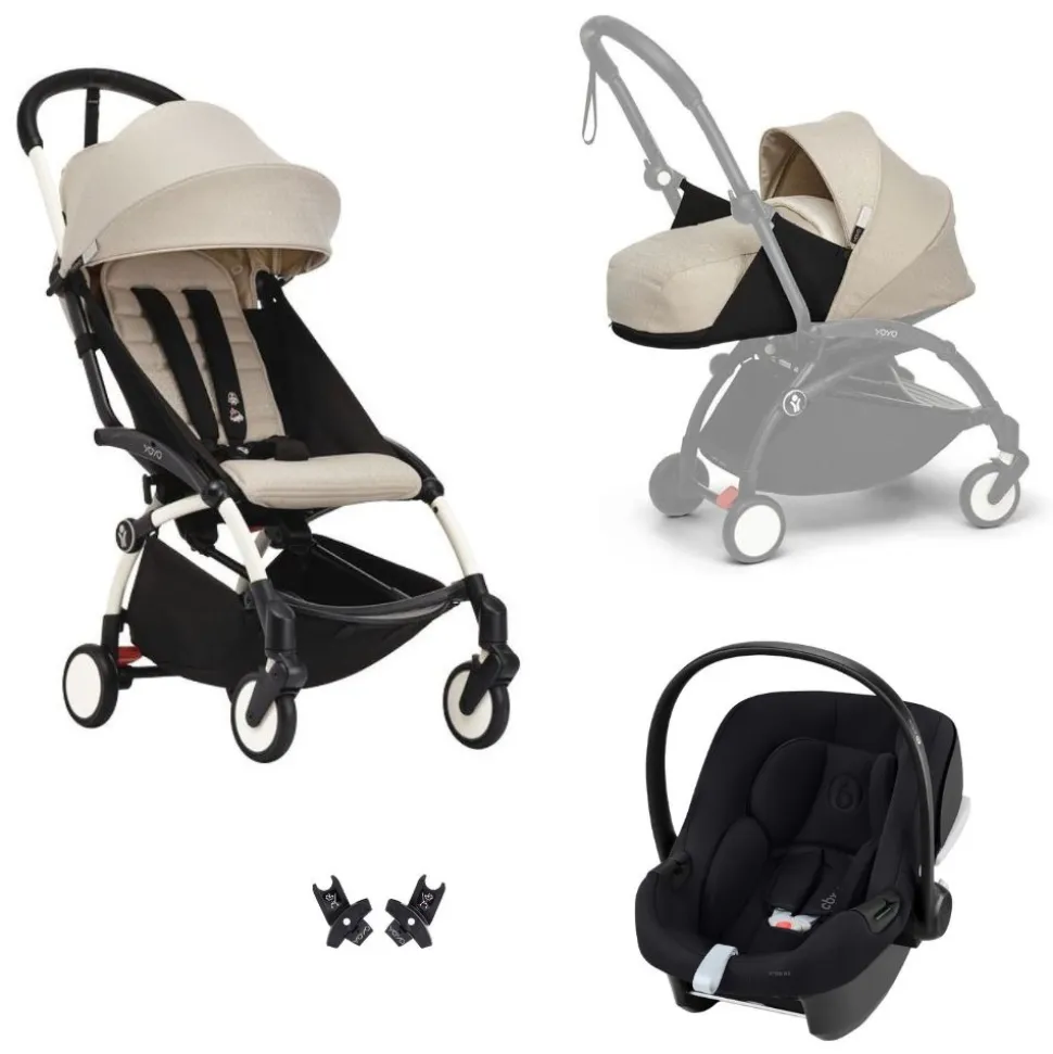 Poussette trio yoyo 3 pack 0+ & 6+ et siège auto aton b2 black - châssis blanc - bonpoint