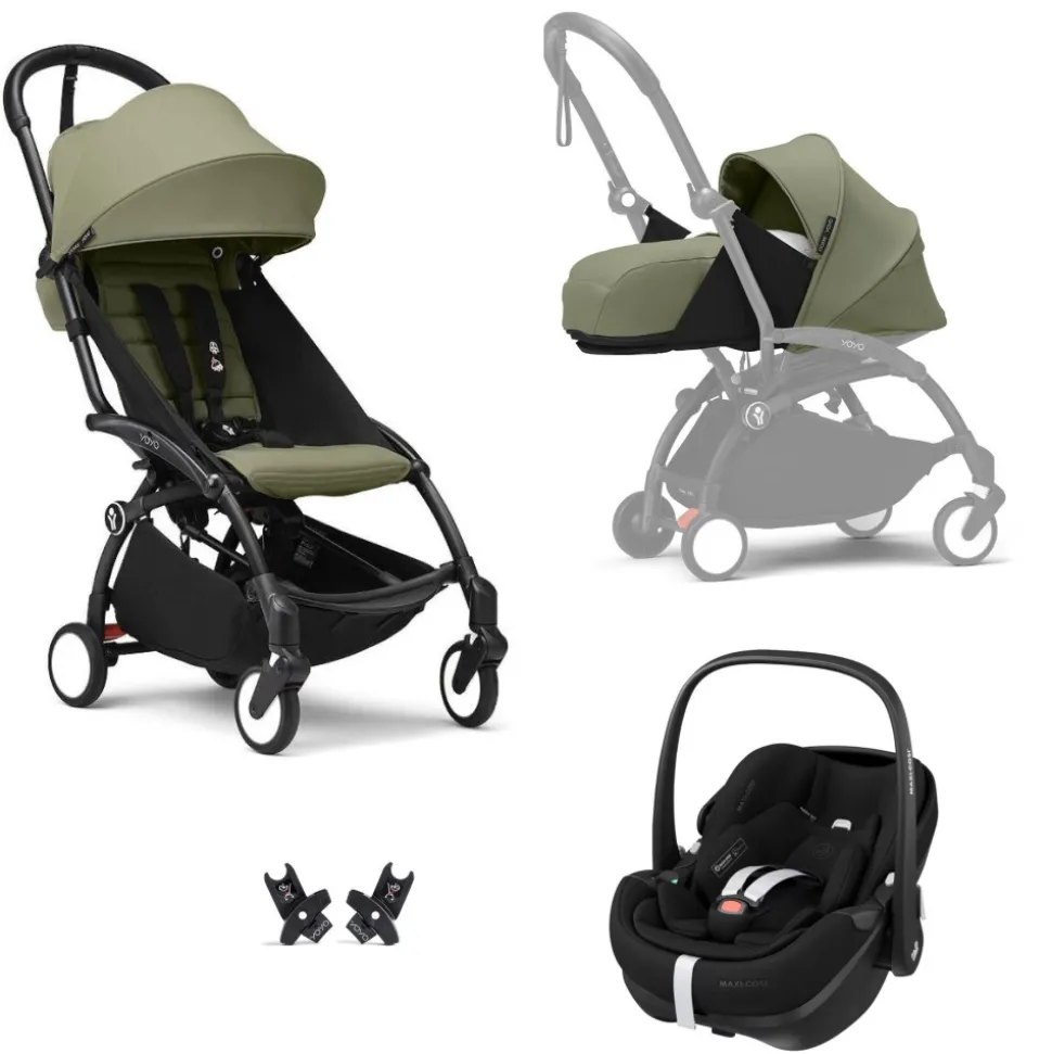 Poussette trio yoyo³ pack 0+ & 6+ et siège auto pebble 360 pro² black - châssis noir - olive