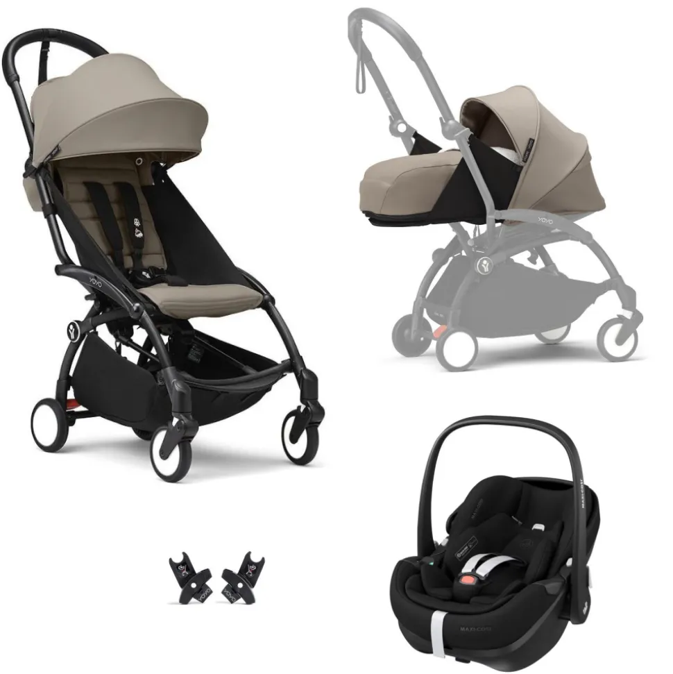 Poussette trio yoyo 3 pack 0+ & 6+ et siège auto pebble 360 pro² black - châssis noir - taupe