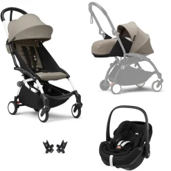 Poussette trio yoyo 3 pack 0+ et 6+ + siège auto pebble 360 pro² black - châssis blanc - taupe