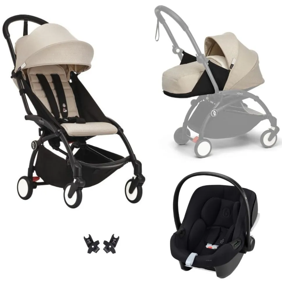 Poussette trio yoyo 3 pack 0+ & 6+ et siège auto aton b2 black - châssis noir - bonpoint