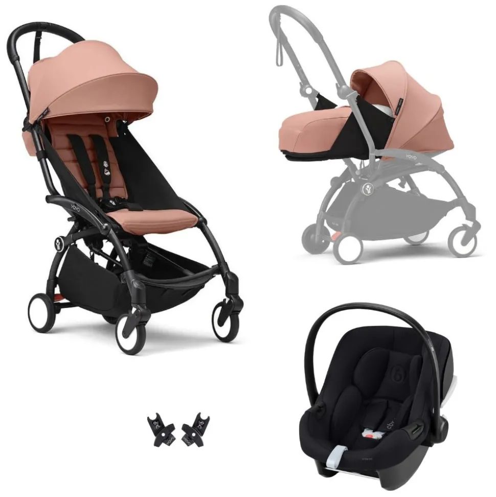 Poussette trio yoyo 3 pack 0+ & 6+ et siège auto aton b2 black - châssis noir - ginger