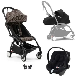 Poussette trio yoyo 3 pack 0+ & 6+ et siège auto aton b2 black - châssis noir - leopard / noir
