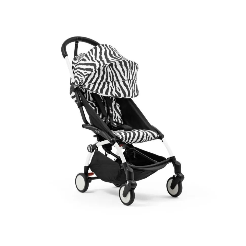 Poussette trio yoyo 3 pack 6+ et siège auto aton b2 black + nacelle yoyo - chassis blanc - zebra / noir