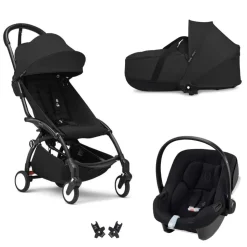 Poussette trio yoyo 3 pack 6+ et siège auto aton b2 black + nacelle yoyo - chassis noir - noir