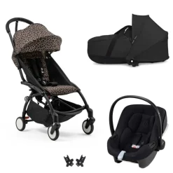 Poussette trio yoyo 3 pack 6+ et siège auto aton b2 black + nacelle yoyo - chassis noir - leopard / noir