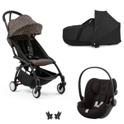 Poussette trio yoyo 3 pack 6+ et siège auto cloud g3 black + nacelle yoyo - chassis noir - leopard / noir