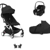 Poussette trio yoyo 3 pack 6+ et siège auto pebble 360 pro² + nacelle yoyo - chassis blanc - noir