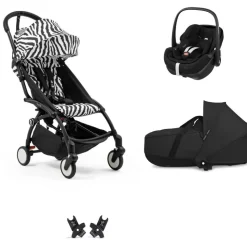 Poussette trio yoyo 3 pack 6+ et siège auto pebble 360 pro² + nacelle yoyo - chassis noir - zebra / noir