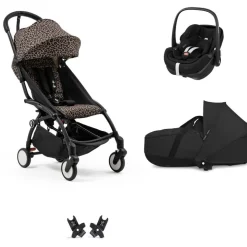 Poussette trio yoyo 3 pack 6+ et siège auto pebble 360 pro² + nacelle yoyo - chassis noir - leopard / noir