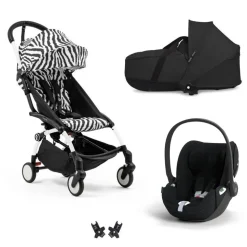 Poussette trio yoyo 3 pack 6+ + siège auto cloud t plus black + nacelle yoyo - châssis blanc - zebra / noir
