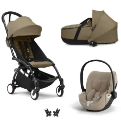 Poussette trio yoyo 3 pack 6+ + siège auto cloud t plus beige + nacelle yoyo - châssis noir - toffee