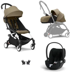 Poussette trio yoyo 3 pack 0+ & 6+ + siège auto cloud t plus black - châssis blanc - toffee