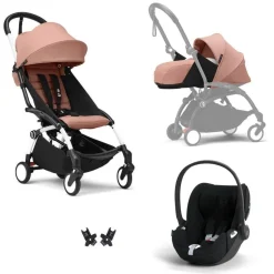 Poussette trio yoyo 3 pack 0+ & 6+ + siège auto cloud t plus black - châssis blanc - ginger