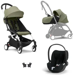 Poussette trio yoyo 3 pack 0+ & 6+ + siège auto cloud t plus black - châssis blanc - olive