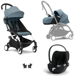 Poussette trio yoyo 3 pack 0+ & 6+ + siège auto cloud t plus black - châssis blanc - aqua