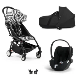 Poussette trio yoyo 3 pack 6+ + siège auto cloud t plus black + nacelle yoyo - châssis noir - zebra / noir