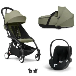 Poussette trio yoyo 3 pack 6+ + siège auto cloud t plus black + nacelle yoyo - châssis noir - olive