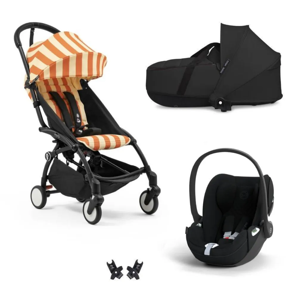 Poussette trio yoyo 3 pack 6+ + siège auto cloud t plus black + nacelle yoyo - châssis noir - capri / noir