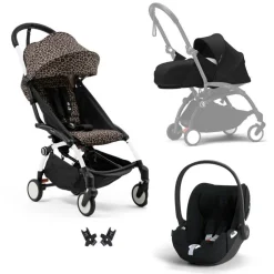 Poussette trio yoyo 3 pack 0+ & 6+ + siège auto cloud t plus black - châssis blanc - léopard / noir