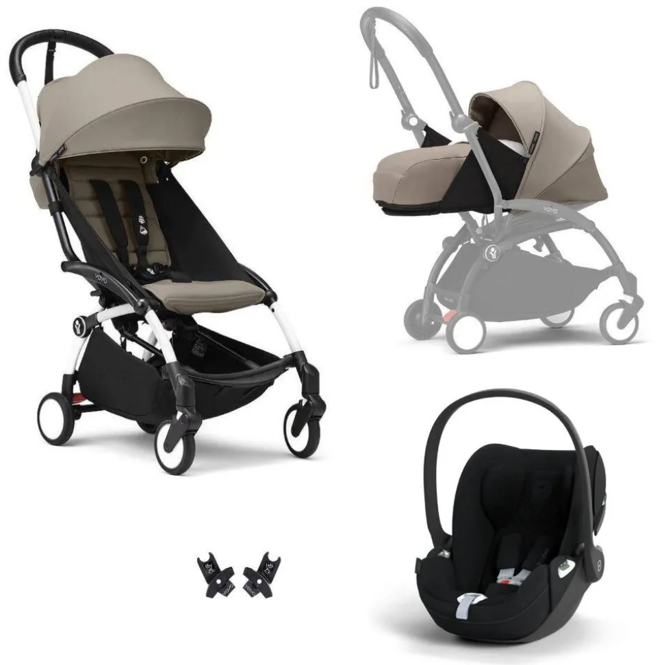 Poussette trio yoyo 3 pack 0+ & 6+ + siège auto cloud t plus black - châssis blanc - taupe