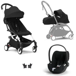 Poussette trio yoyo 3 pack 0+ & 6+ + siège auto cloud t plus black - châssis blanc - noir