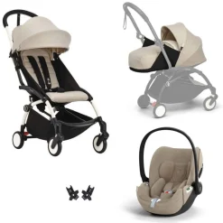 Poussette trio yoyo 3 pack 0+ & 6+ + siège auto cloud t plus beige - châssis blanc - bonpoint