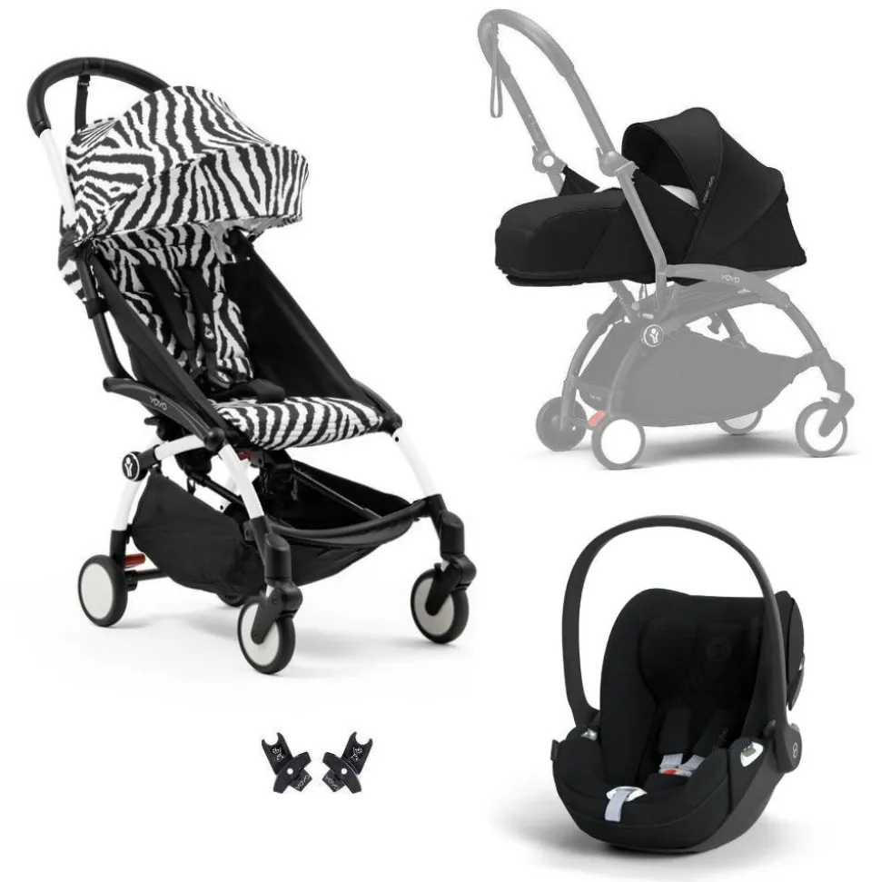 Poussette trio yoyo 3 pack 0+ & 6+ + siège auto cloud t plus black - châssis blanc - zebra / noir