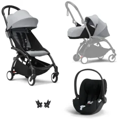 Poussette trio yoyo 3 pack 0+ & 6+ + siège auto cloud t plus black - châssis noir - stone