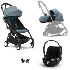 Poussette trio yoyo 3 pack 0+ & 6+ + siège auto cloud t plus black - châssis noir - aqua