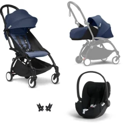 Poussette trio yoyo 3 pack 0+ & 6+ + siège auto cloud t plus black - châssis noir - bleu air france