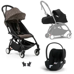 Poussette trio yoyo 3 pack 0+ & 6+ + siège auto cloud t plus black - châssis noir - léopard / noir