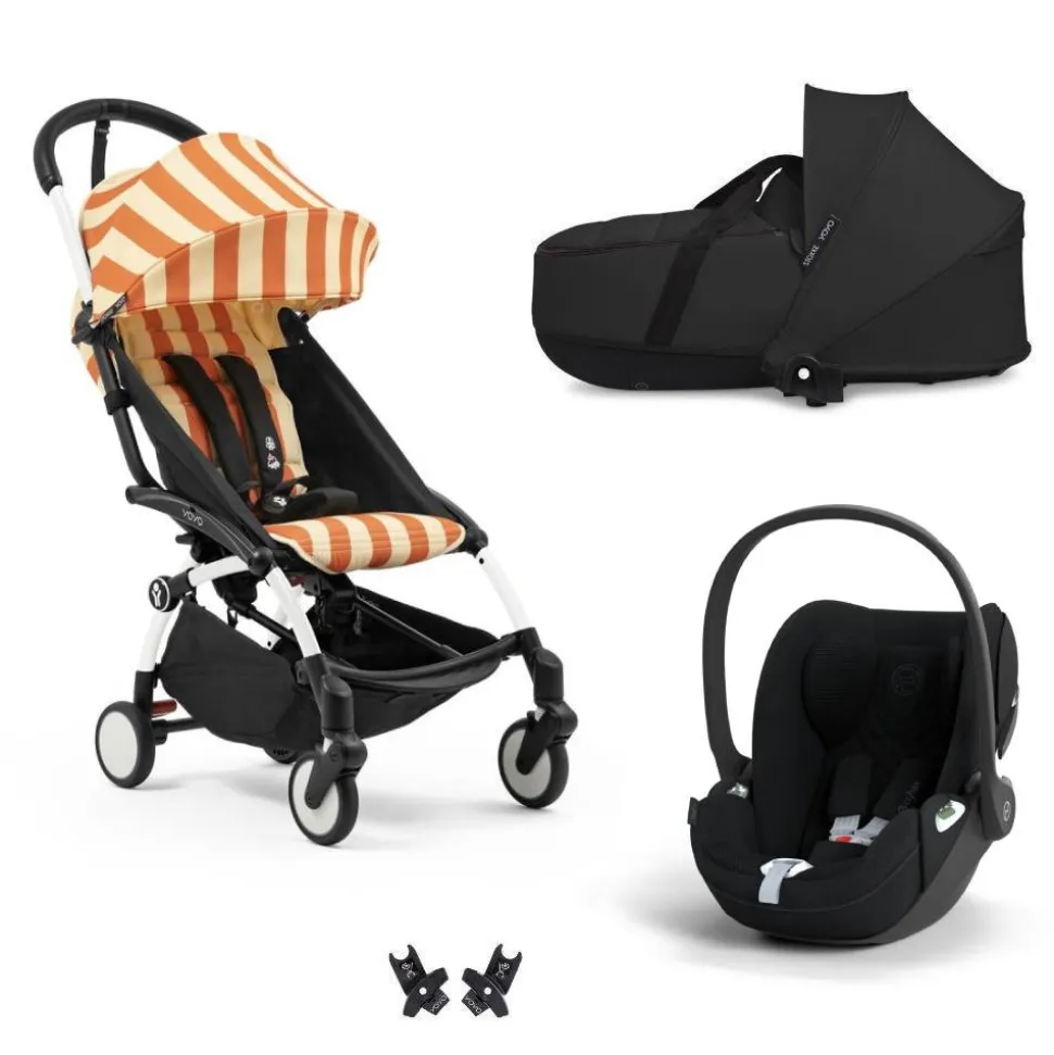 Poussette trio yoyo 3 pack 6+ + siège auto cloud t plus black + nacelle yoyo - châssis blanc - capri / noir