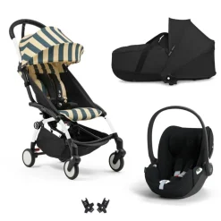 Poussette trio yoyo 3 pack 6+ + siège auto cloud t plus black + nacelle yoyo - châssis blanc - monaco / noir