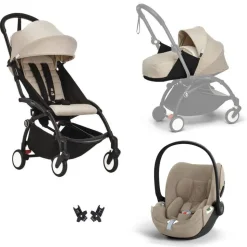 Poussette trio yoyo 3 pack 0+ & 6+ + siège auto cloud t plus beige - châssis noir - bonpoint