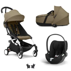 Poussette trio yoyo 3 + siège auto cloud t black + nacelle - châssis blanc - toffee