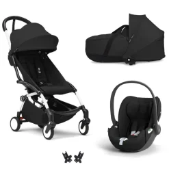 Poussette trio yoyo 3 + siège auto cloud t black + nacelle - châssis blanc - noir
