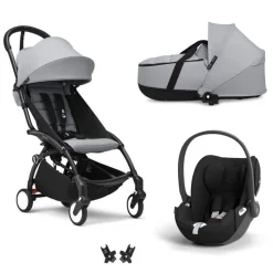 Poussette trio yoyo 3 + siège auto cloud t black + nacelle - châssis noir - stone