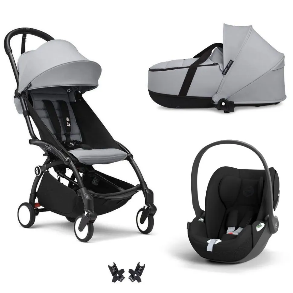 Poussette trio yoyo 3 + siège auto cloud t black + nacelle - châssis noir - stone