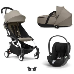 Poussette trio yoyo 3 + siège auto cloud t black + nacelle - châssis blanc - taupe
