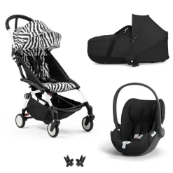 Poussette trio yoyo 3 + siège auto cloud t black + nacelle - châssis blanc - zebra / noir