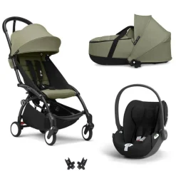 Poussette trio yoyo 3 + siège auto cloud t black + nacelle - châssis noir - olive