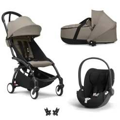 Poussette trio yoyo 3 + siège auto cloud t black + nacelle - châssis noir - taupe